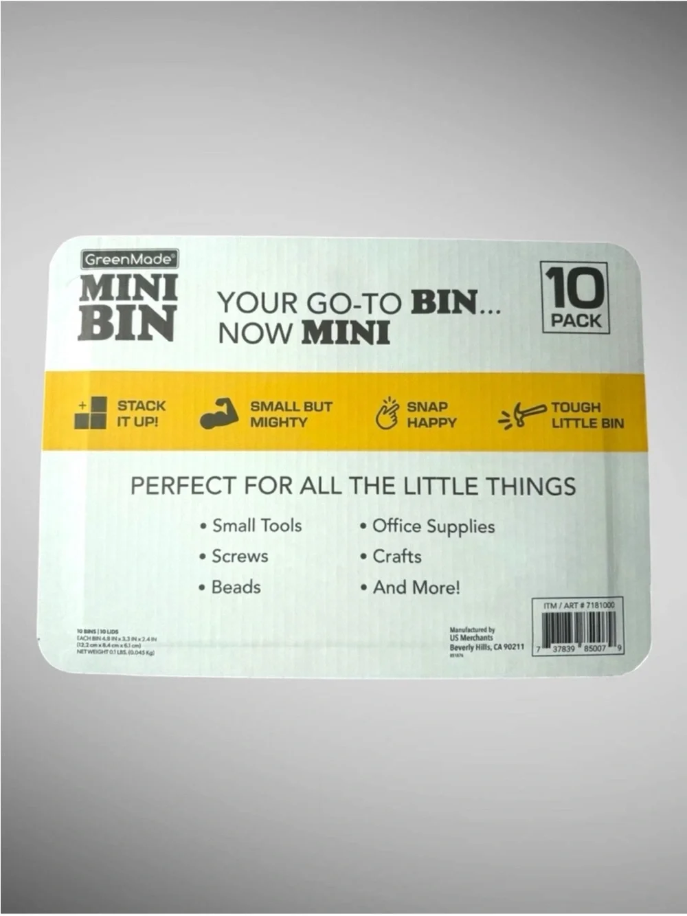 GreenMade Mini Bin 10 Pack – Black and Yellow Small Storage Bins